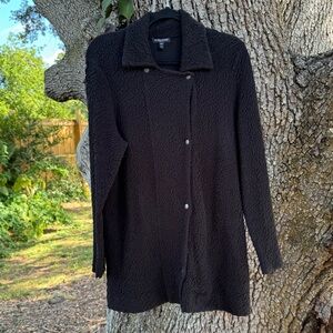 Eileen Fisher- Textured black snap button longline jacket with 2 side pockets PL